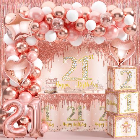 21st Birthday Decorations for DHF10 Her Rose Gold Happy 21st Birthday ...
