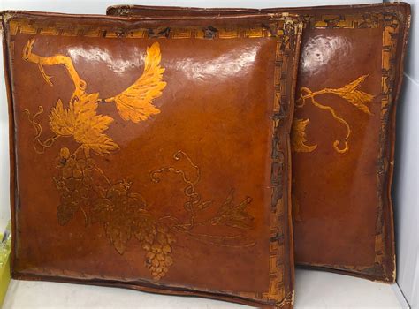 Lot - Pair of Spanish Tooled Leather Pillows