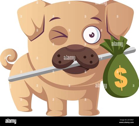 Pug with bag of money, illustration, vector on white background Stock ...