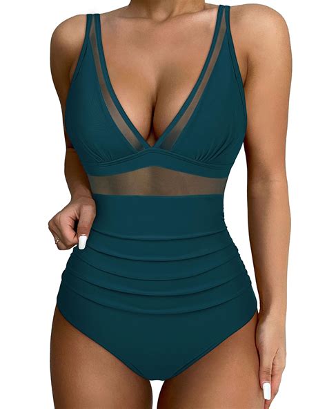 SUUKSESS Women Sexy Mesh Tummy Control Swimsuit Push Up High Waisted ...