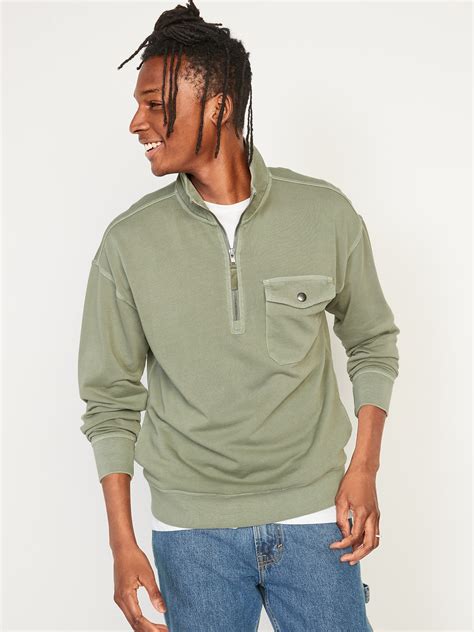 Garment-Dyed Quarter-Zip Utility-Pocket Sweatshirt for Men | Old Navy