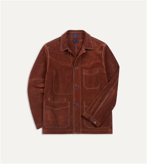 Rust Heavyweight Suede Five-Pocket Chore Jacket - Drakes