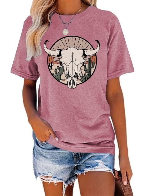 XCHQRTI Western Shirts Women Graphic Tees Casual Cowboy Rodeo Tshirts ...