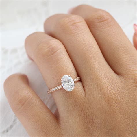 Oval Solitaire Engagement Ring Lab Diamond Rose Gold Pave Ring | La ...