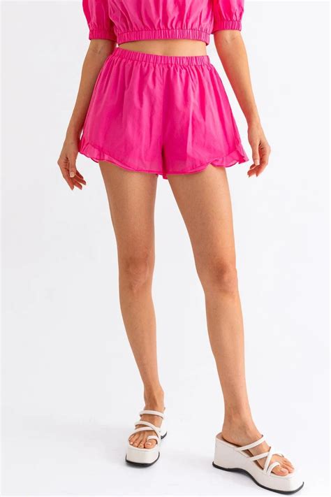 Wholesale Hot Pink High Waist Ruffle Shorts