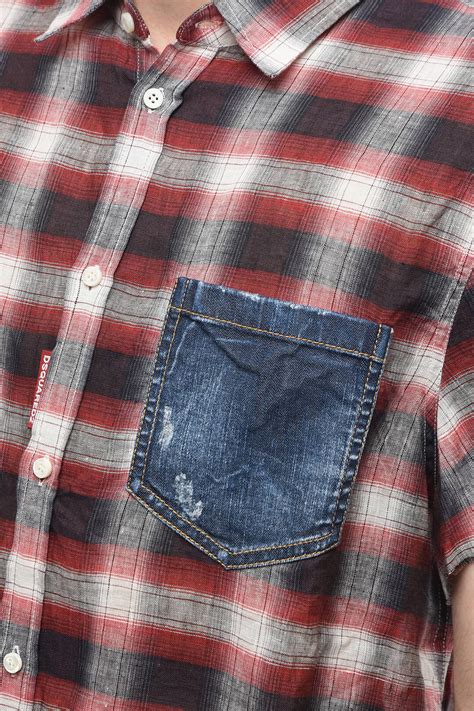 Dsquared2 Linen Shirt with Check Pattern and Denim Chest Pocket men ...