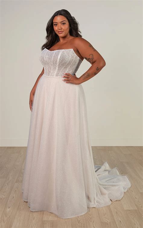 Shimmering A-Line Strapless Wedding Gown with Detachable Overskirt