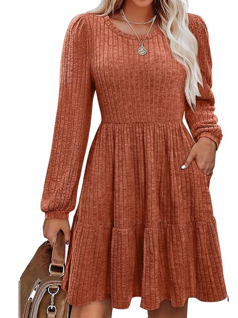 Cuteduck Women's Crew Neck Long Sleeve Fall Dresses Casual Doll Shirt ...