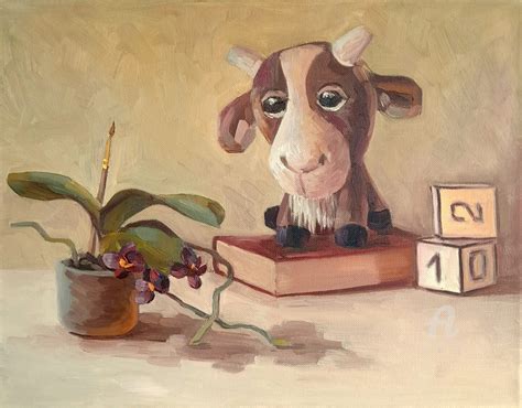 Goat And Orchid Still Life, Original Oil, 绘画 由Svetlana Shcherilya | Artmajeur