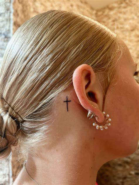 Cross tattoo behind ear | Girly tattoos, Cross tattoos for women ...
