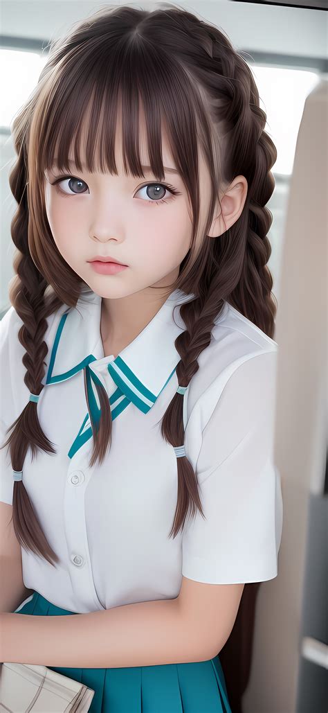 Asian, face, looking at viewer, children, AI art, portrait display, twintails, loli, school ...