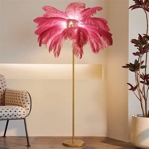 VORDERRY Natural Ostrich Feather Floor Lamp Gold Feather Floor Lamp for ...