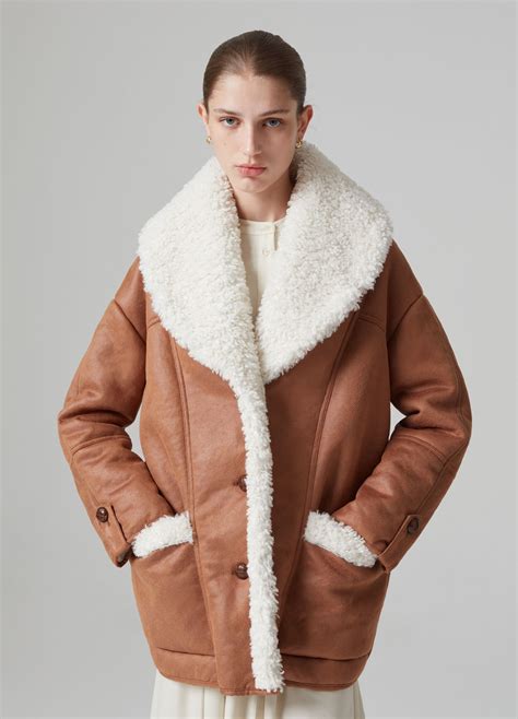 PIOMBO Woman's Camel Oversize faux sheepskin jacket with sherpa lining ...