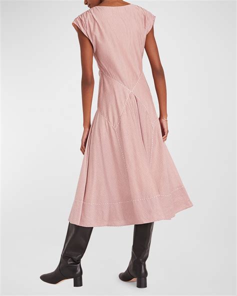 Merlette Skane Striped Cap-Sleeve Midi Dress | Neiman Marcus