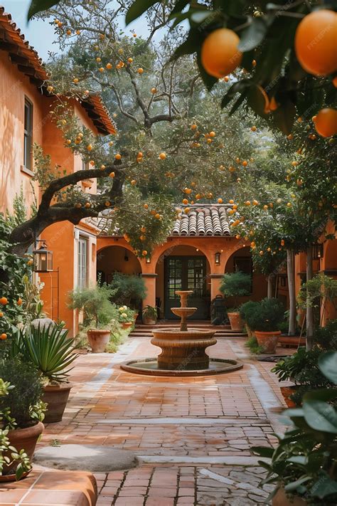 Cozy Italian Inspired Courtyard With Terracotta Flooring Fountain ...