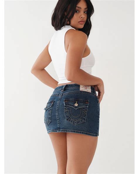 TRUE RELIGION Denim Mini Skirt in Blue | Lyst