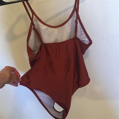 Burnt orange one piece swimsuit with adjustable... - Depop
