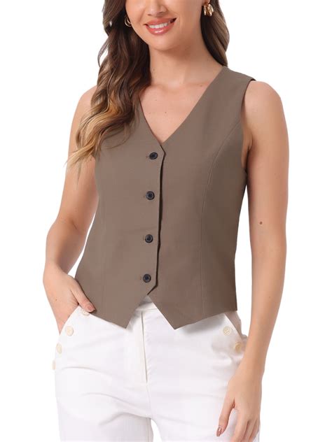 INSPIRE CHIC Women's Vest Sleeveless Button Down V Neck Summer Crop ...