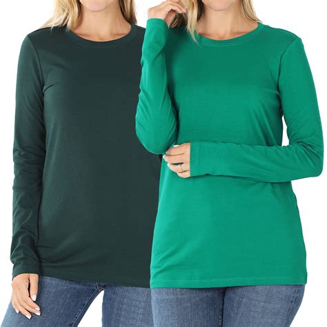 "Women & Plus Basic Round Crew Neck Long Sleeve Stretch Cotton Spandex ...