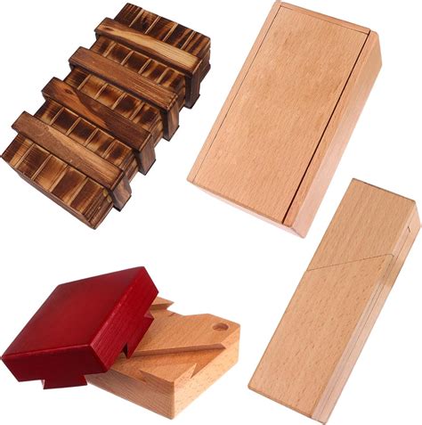 Amazon.com: 4 Pack Wooden Secret Puzzle Box with Hidden Compartment ...
