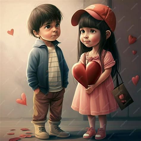 Premium Photo | A cute boy love his girl friend and proposewith heart