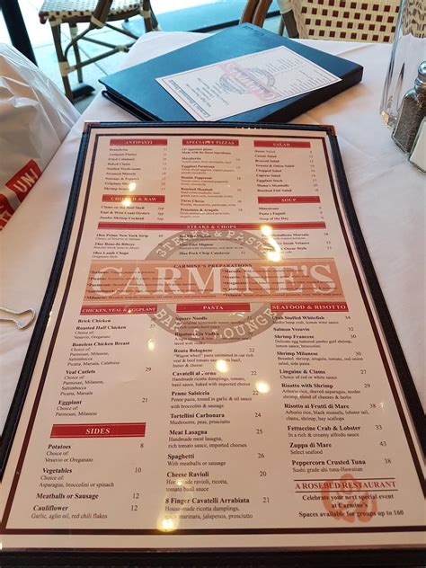 Menu at Carmine's restaurant, Chicago