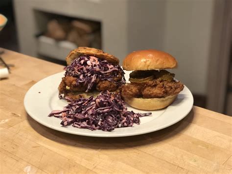 Pickle brined fried chicken biscuit sandwich with slaw : r/seriouseats