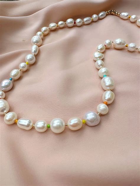 Colorful Bead and Baroque Pearl Necklace — Mon Ete Studio | Colorful ...