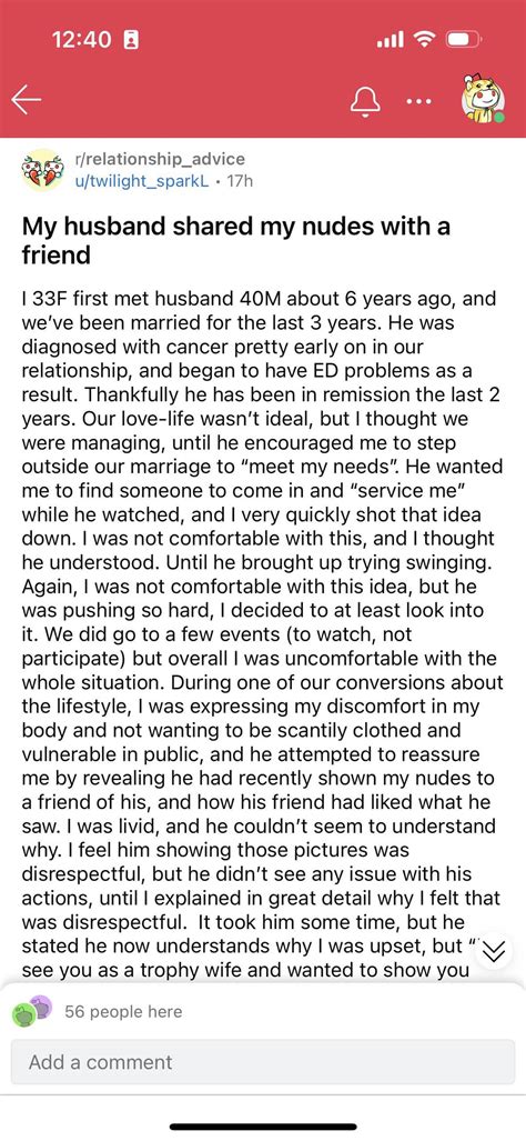 Husband shared wife’s nudes w his friend : r/redditonwiki