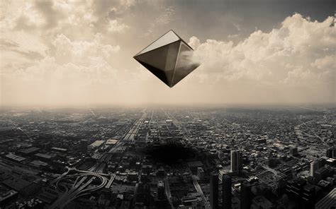 Monochrome Ramiel Over Cityscape | Neon Genesis Evangelion HD Wallpaper