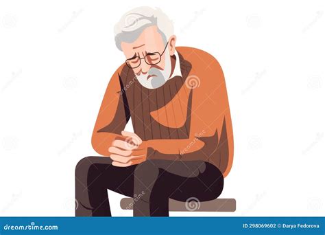 Elderly Depressed Man Head Down and Crying on White Background Stock Illustration - Illustration ...