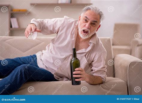 Old Man Drinking Alcohol at Home Stock Image - Image of stressed, home ...