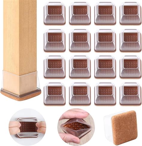 24 PCS Clear Square Silicone Chair Leg Floor Protectors with Felt ...