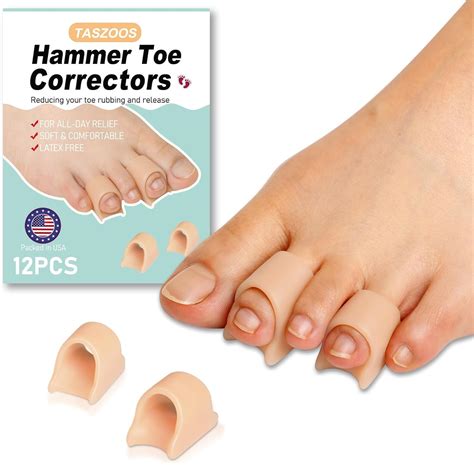TASZOOS Hammer Toe Straightener Corrector - Toe Corrector (12pcs, Nude), Soft Gel Toe Splint ...