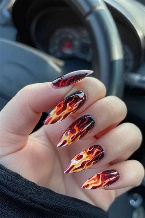30 Flame Nail Designs to Heat Up Your Look | Flame nail art, Dope nail ...