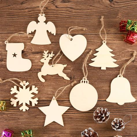 Tatuo 90 Pieces Unfinished Ornaments Christmas Wooden Ornaments Hanging ...