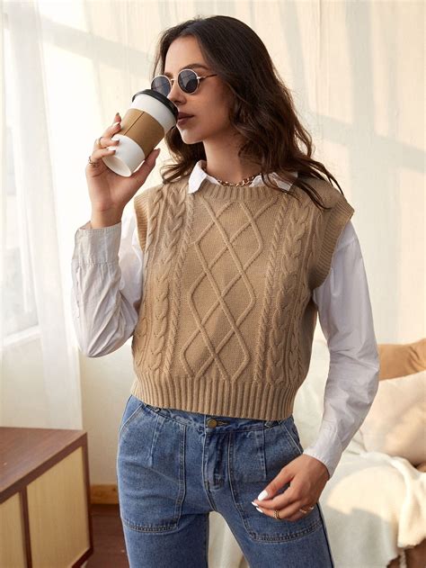 Argyle & Cable Knit Sweater Vest | Sweater vest outfit women, Knit ...