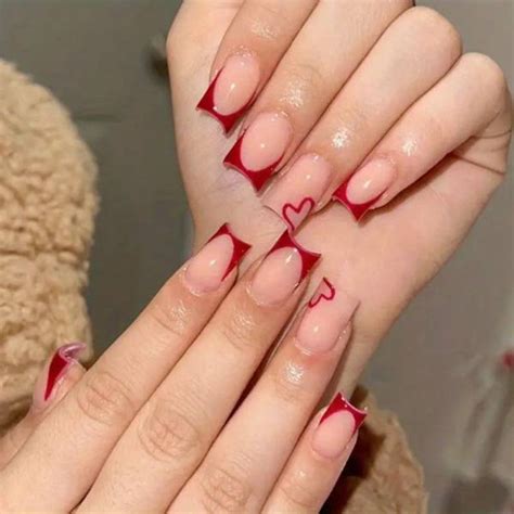 New Gloss Red Love French Heart 24 Piece Full Set Press On Nail Multi ...