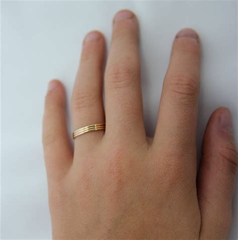 Thin Gold Rings 14k Solid Gold Set of 3 Simple Stacking Band 1mm Thick ...