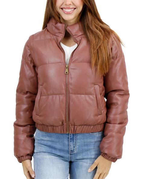 Butter Faux Leather Clay Puffer Jacket/Vest - Clay / M - Grace and Lace