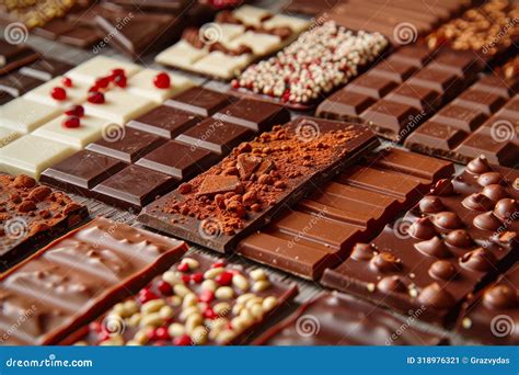 A Variety Of Chocolate Bars In Different Flavors And Types Stock Image ...