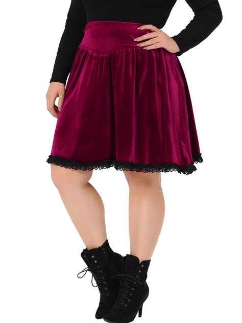 Agnes Orinda Women' s Plus Size Velvet Skirt Party Lace Above Knee a ...
