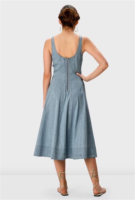 Shop Pieced cotton denim A-line dress | eShakti