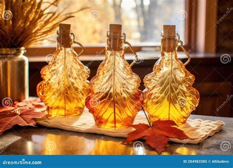 Glass Bottles Filled with Golden Maple Syrup Stock Illustration ...