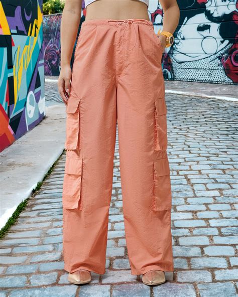 Buy Women's Orange Baggy Oversized Cargo Parachute Pants Online at Bewakoof