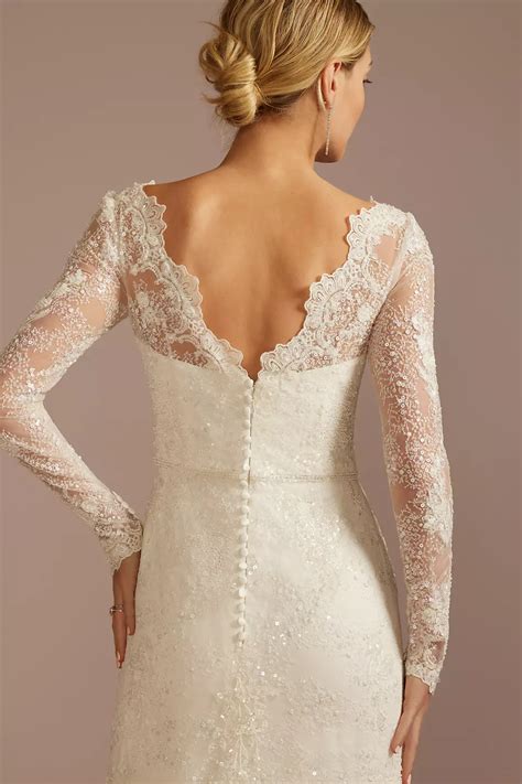 Beaded Lace Long Sleeve Sheath Wedding Dress | David's Bridal