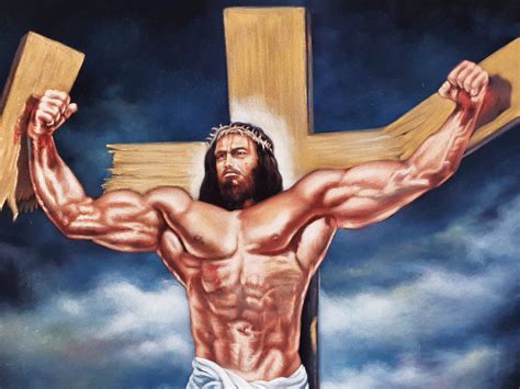 Muscle Jesus on Cross :original Oil Painting on Black Velvet - Etsy UK