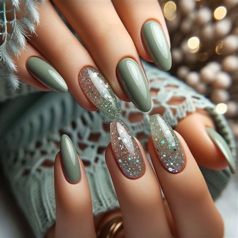 12+ Mesmerizing Sage Green & Glitter Nail Designs That Will Make ...