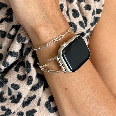 Sterling Silver Paperclip Chain Apple Watch Band: Double Wrap Bracelet ...