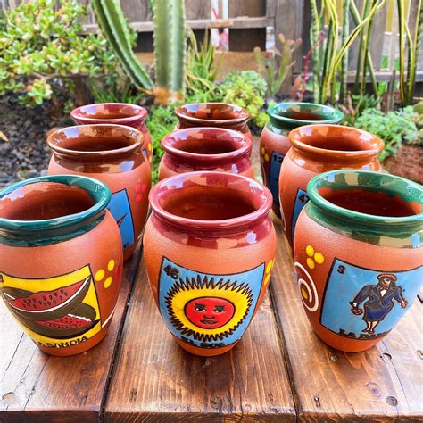 Loteria Mexicana Mug - Handmade Clay Jarrito Mug - Clay Pottery Mexican ...